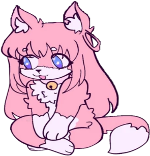 a pink fox with long pink hair, white paws and a white tummy